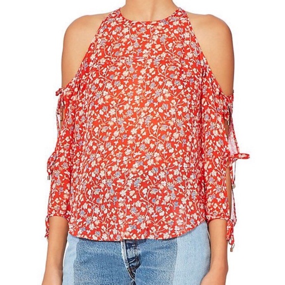 Veronica Beard Tops - Veronica Beard Cold Shoulder Floral Silk Blouse